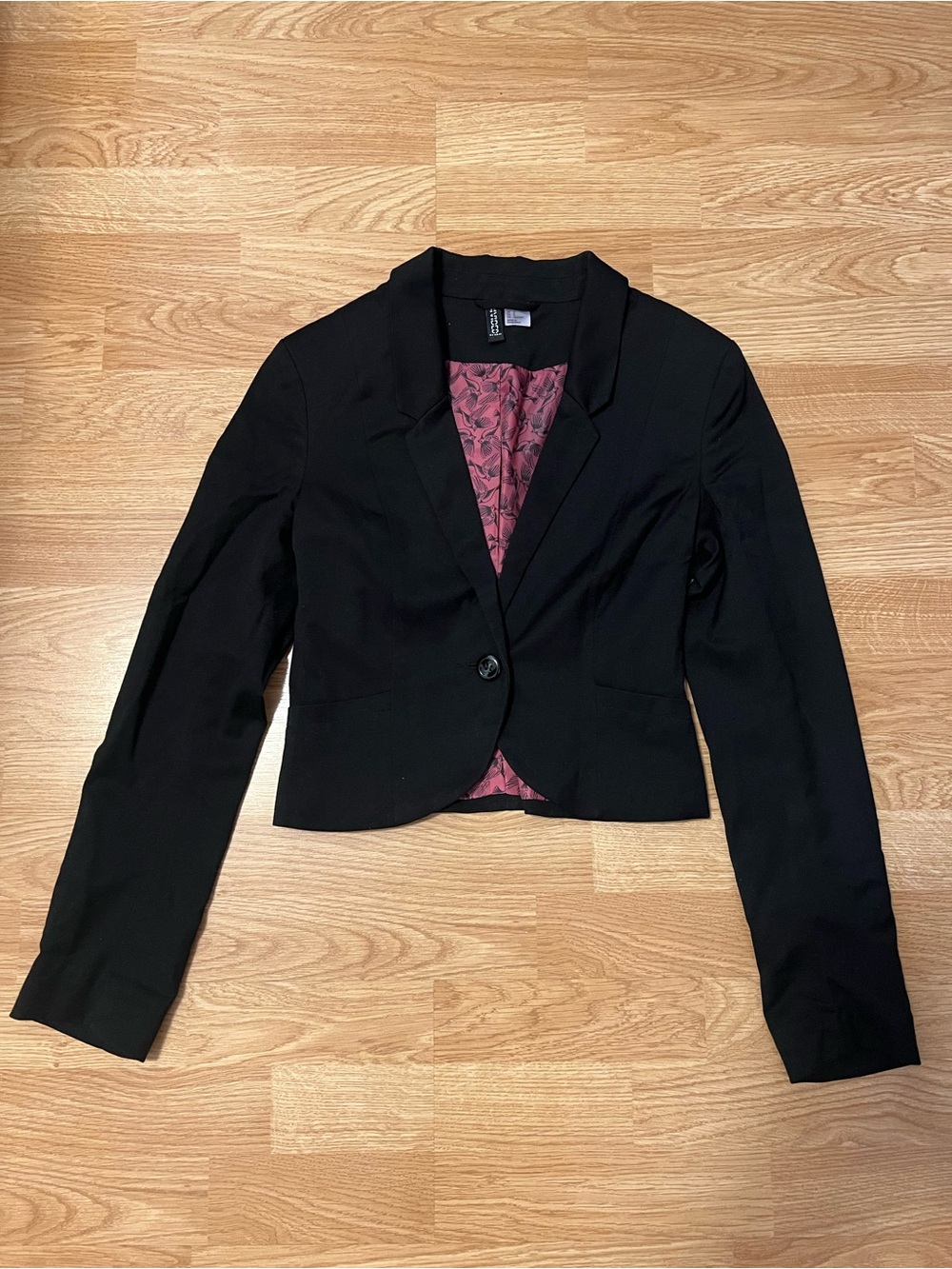 H&M Black Cropped Blazer with Pink Lining
